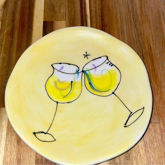 VTG Julia Junkin Studio Snack Dessert Plates Wine Themed Set of 2 Yellow Vino - Picture 2 of 6